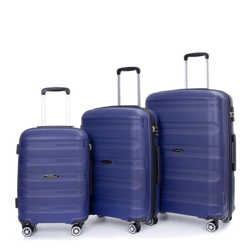 Hardshell Suitcase Spinner Wheels PP Luggage Sets Lightweight Durable Suitcase with TSA Lock,3-Piece Set (20/24/28) ,Navy